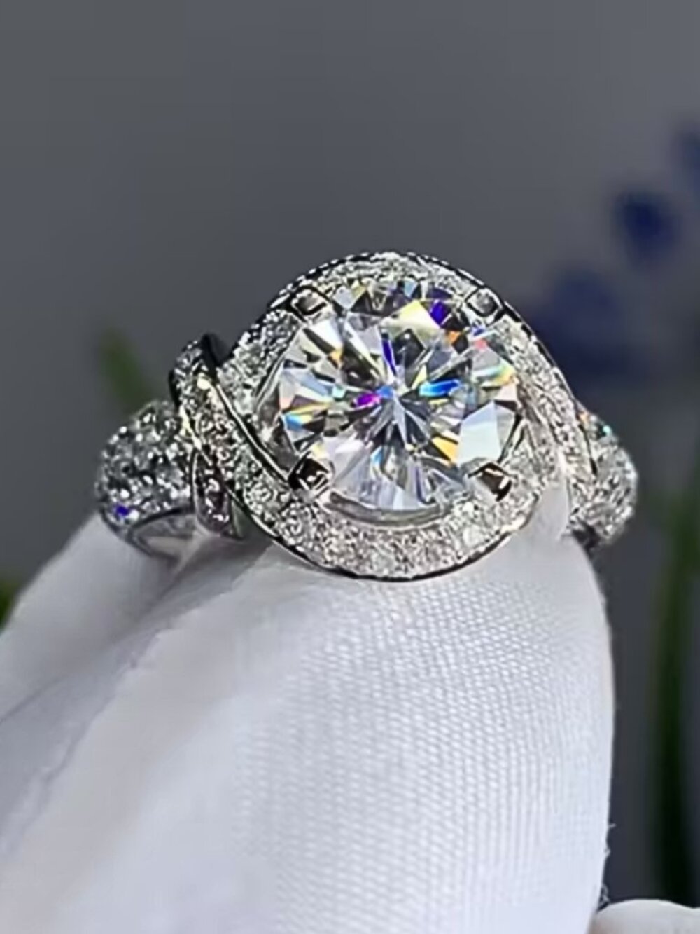 CZ Round Cut Crossover Band Statement Ring Silver-Plate Mult-Sizes